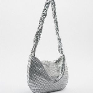 SILVER MESH ZARA SHOULDER BAG WITH BRAIDED STRAP